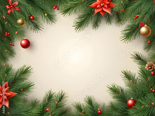A Christmas square-shaped layout background with fir branches. Vector illustration design