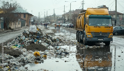 Trash pile on urban roadside