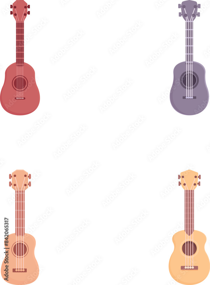 Fototapeta premium Ukulele icons set cartoon vector. Small acoustic hawaiian guitar. Musical instrument