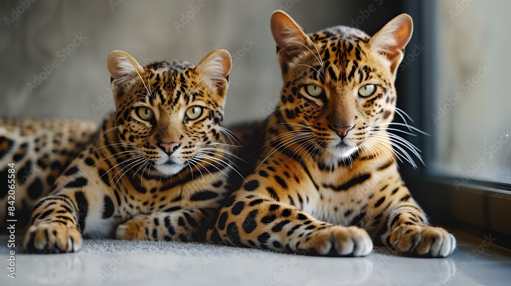 Two leopards lying together and looking at camera. Two leopards lying together and looking at camera.