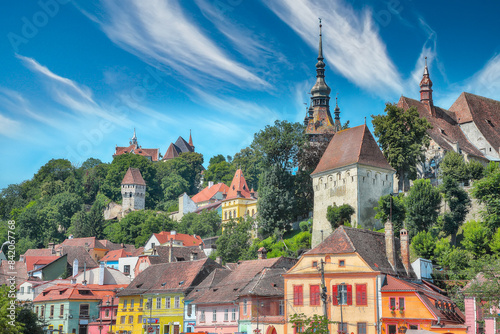 Amazing summer cityscape of medieval city Sighisoara.
