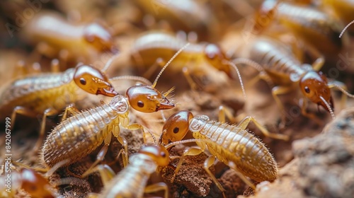 A group of brown bugs are on the ground