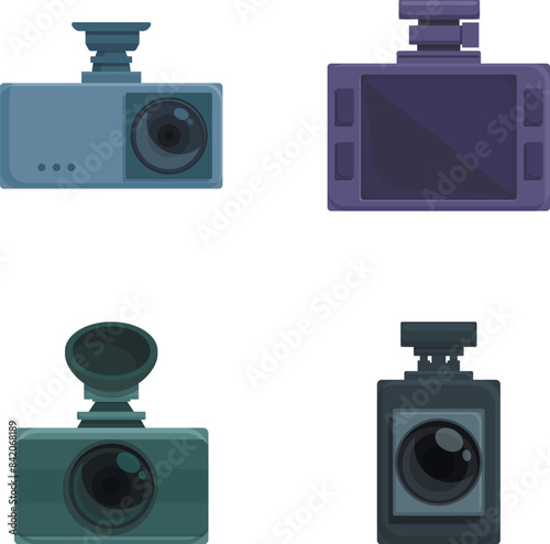 Video recorder icons set cartoon vector. Car dvr. Modern technology