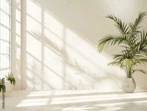 Minimalist Sunlit Room with Indoor Plants, Modern Interior Design