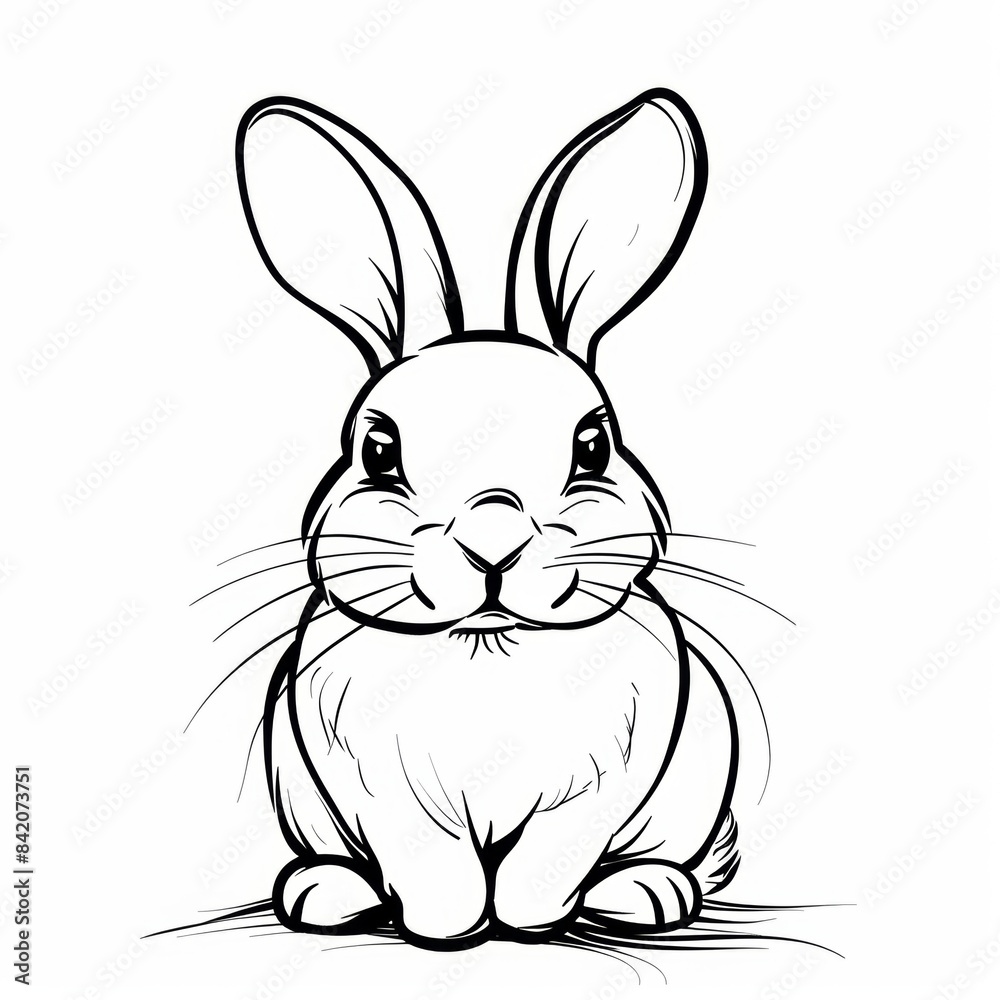 Fototapeta premium Line drawing of rabbit over white background.