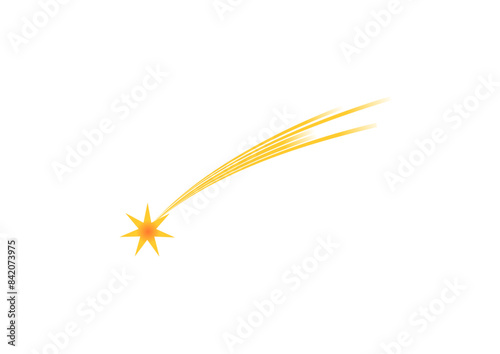 yellow star with tail, shooting star, comet, poinsettia, modern abstract design,
