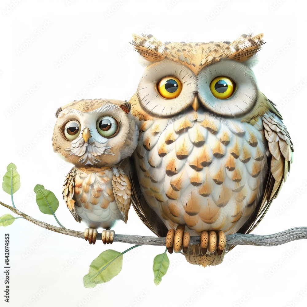 Naklejka premium Owl. 3D rendering cute animal isolated over white background.