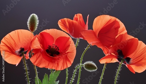 close up of red poppies isolated on background photo