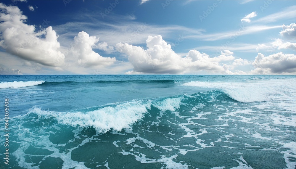 soft ocean wave blue water and beautiful cloudy sky