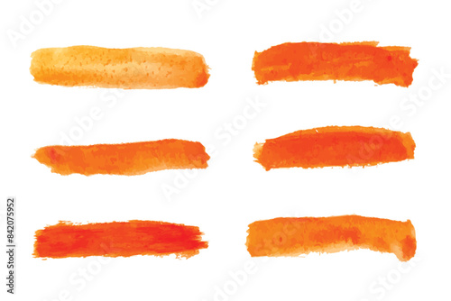 set of watercolor vector strokes, brushes for painting orange color