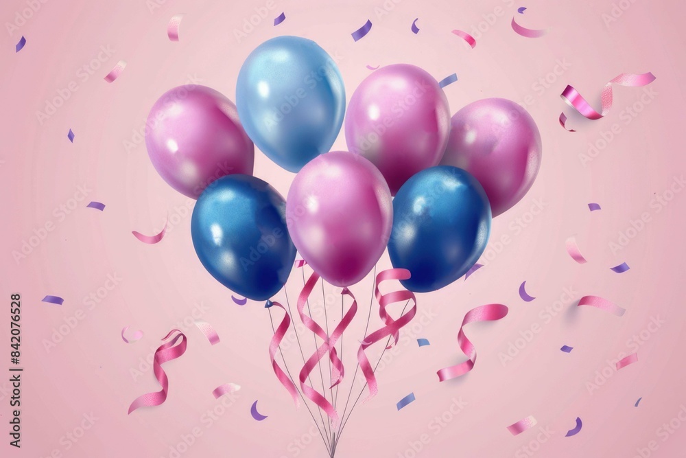 Happy birthday card with luxury balloons and ribbon. 3d realistic style. vector illustration for design. Happy birthday card with luxury balloons and ribbon. 3d realistic style. vector illustration for design.