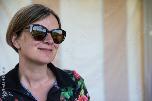 Portrait of a 36 yo woman in summer dress, Kordel, Rhineland Palatinate, Germany photo