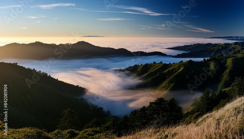 morning fog flows on mt tamalpais california photo