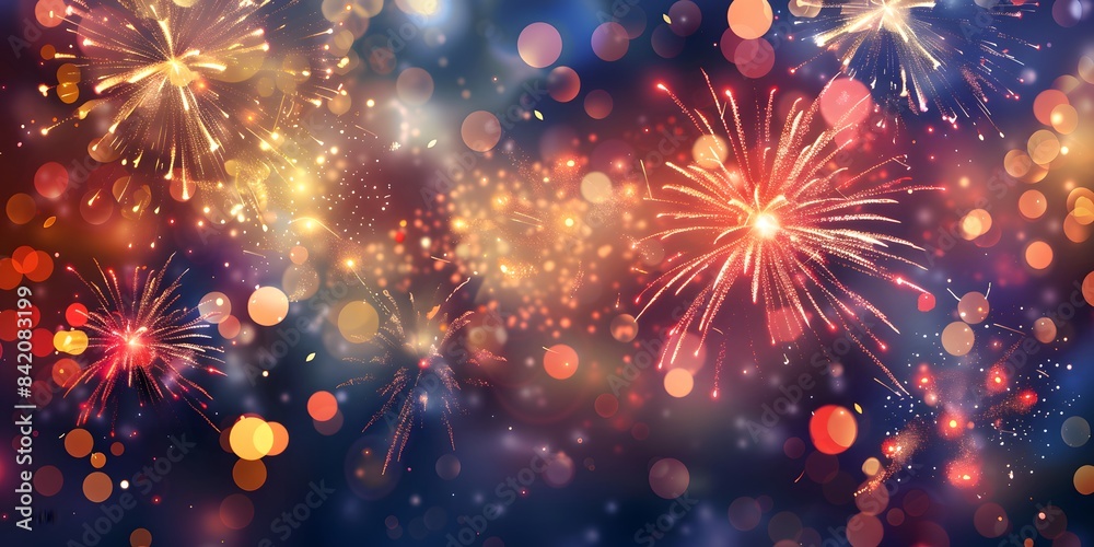 Fototapeta premium Realistic fireworks border illustration