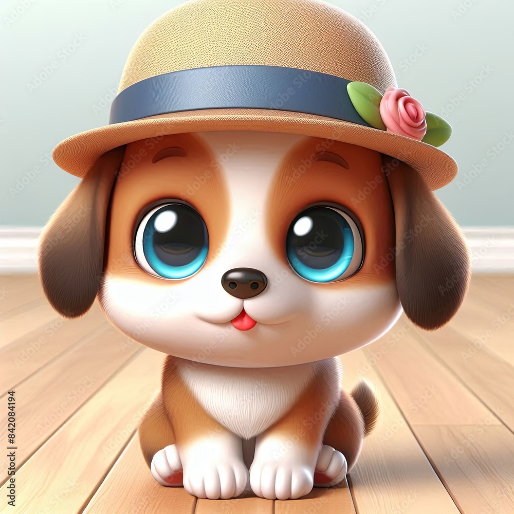 Fototapeta premium cute baby dog cartoon , 3d Generative aI