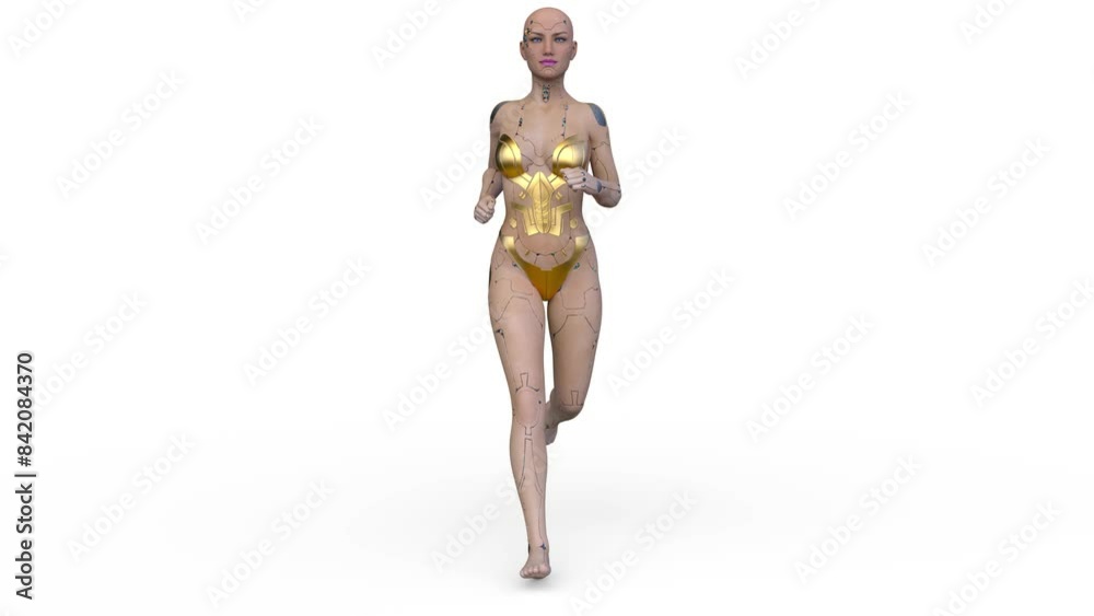 走る女性サイボーグ 3DCGレンダリング 走る女性サイボーグ 3DCGレンダリング