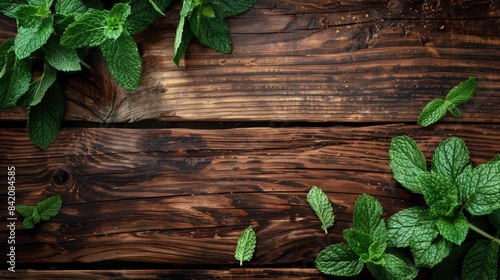 Wooden background with fresh mint