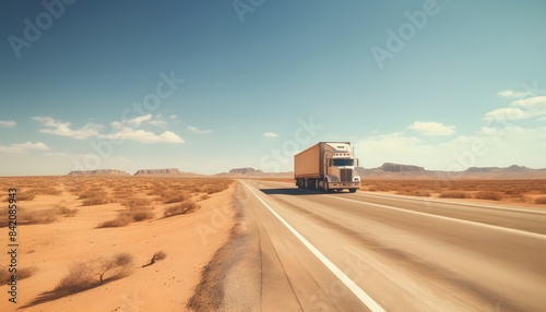 semi-truck crossing on empty road photo