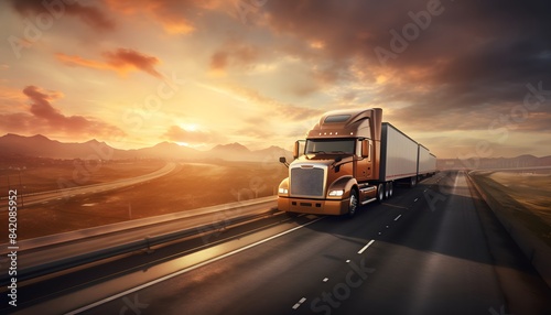 semi-truck crossing on empty road © MR. INVINCIBLE