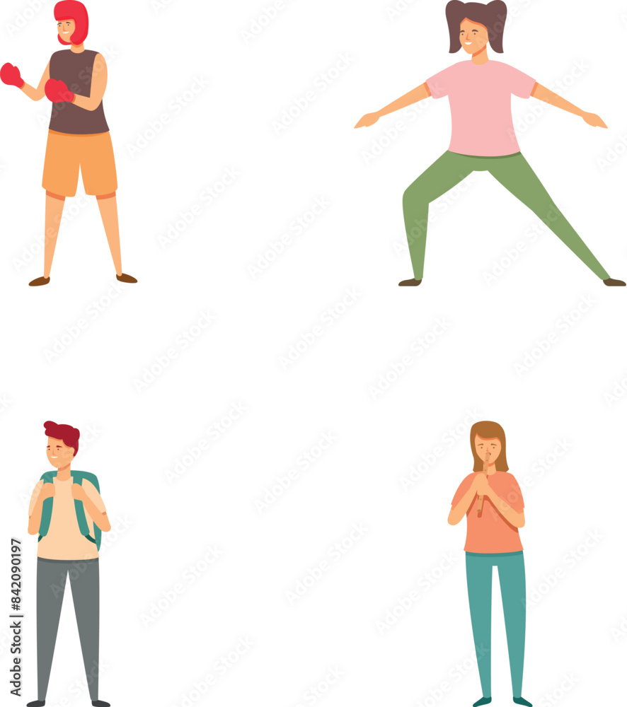 Illustration collection featuring individuals engaged in various actions like sports and casual poses Illustration collection featuring individuals engaged in various actions like sports and casual poses