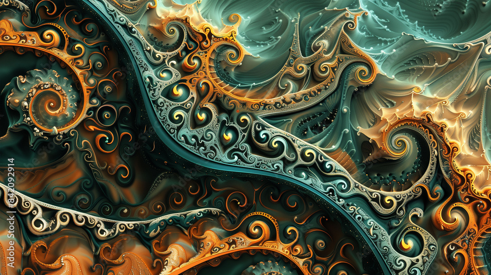 Vibrant Teal and Orange Fractal Art.. Vibrant Teal and Orange Fractal Art..