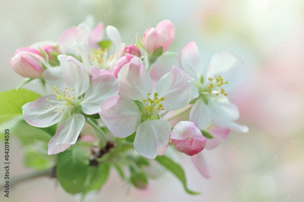 Close-Up of Blooming Apple Blossoms, Spring Floral Background Close-Up of Blooming Apple Blossoms, Spring Floral Background