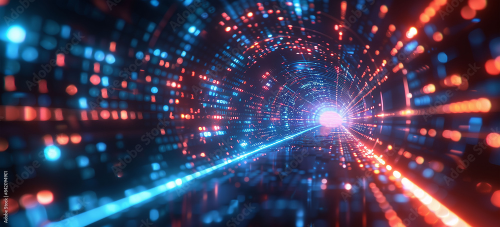Fototapeta premium Abstract Binary Code Tunnel with Glowing Elements