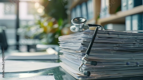 Stethoscope on a Pile of Medical Documents, Generative AI