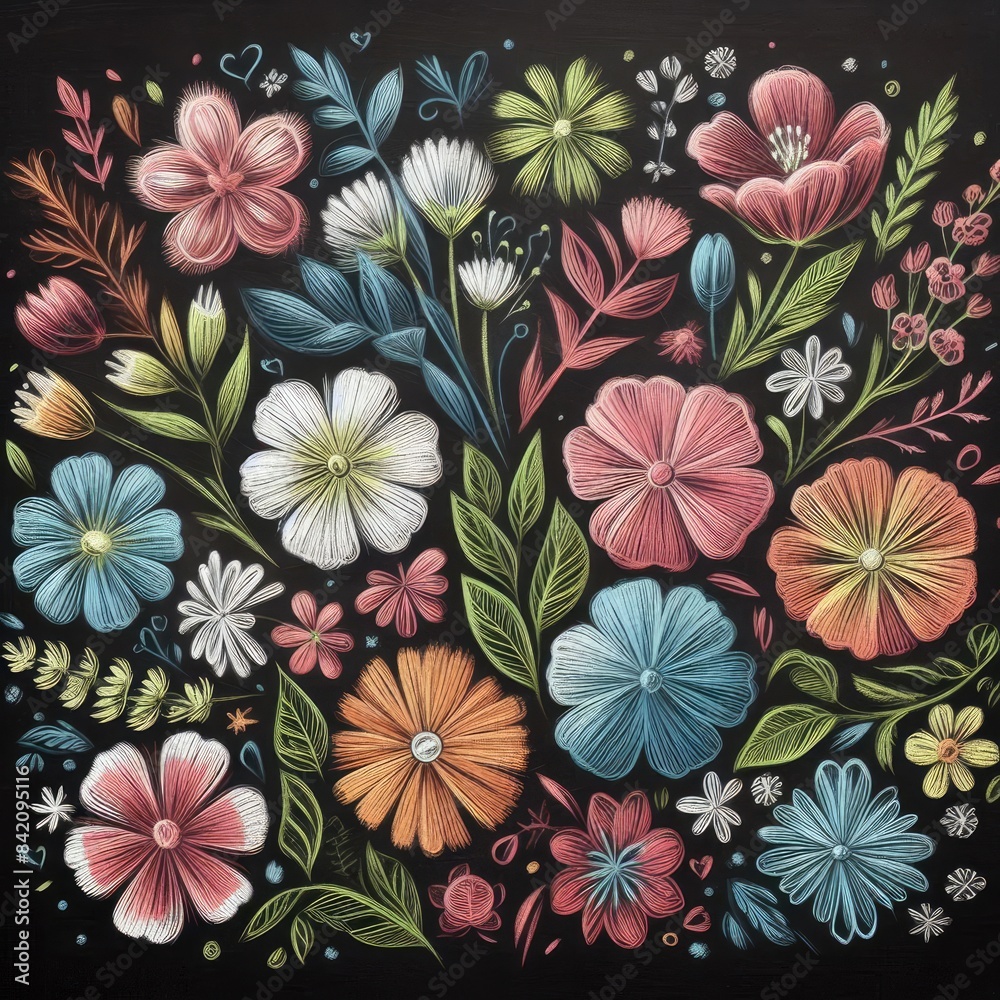 Wrapped in Colorful Creativity: Chalk Drawings of Various Blooms