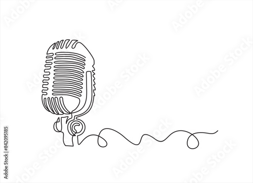 Continuous one single line drawing Retro microphone logo icon, tattoo, vector illustration concept