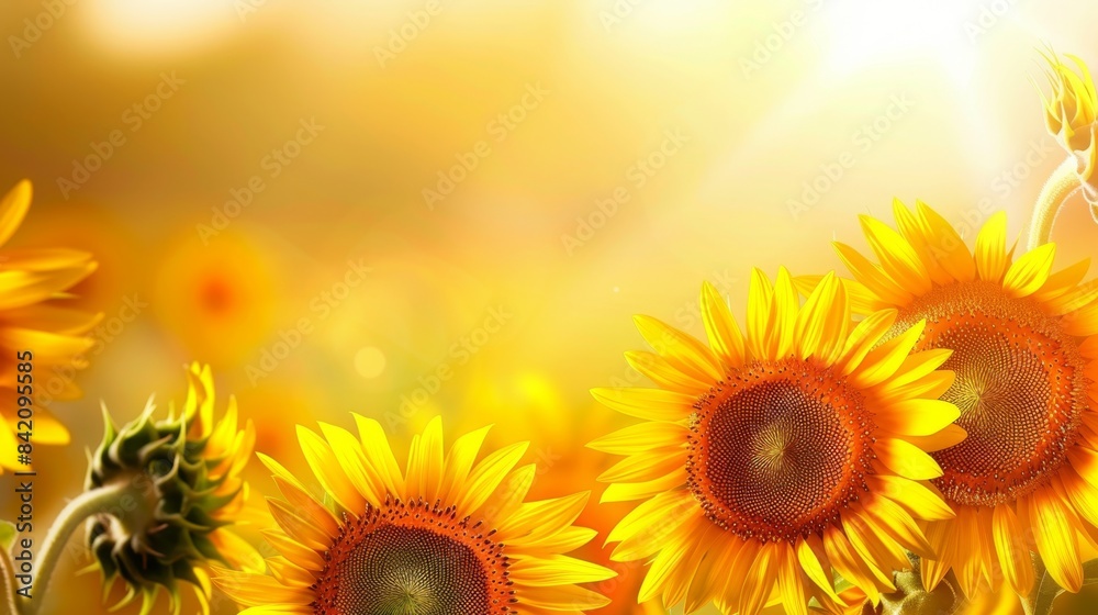 Obraz premium Radiant Sunflower Bloom with Golden Bokeh Background