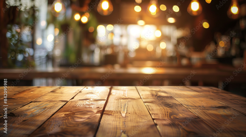 Wooden Table in Cozy Coffee Shop Setting. Wooden Table in Cozy Coffee Shop Setting.
