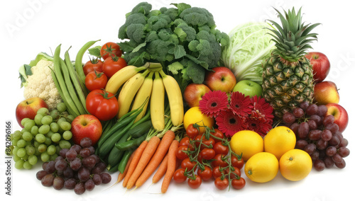 Fruits and vegetables on white background. Created with Ai