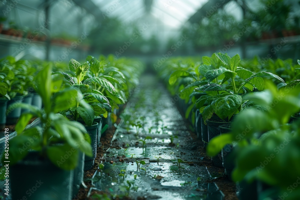Contemporary farming: healthy green crop in innovative greenhouse Contemporary farming: healthy green crop in innovative greenhouse