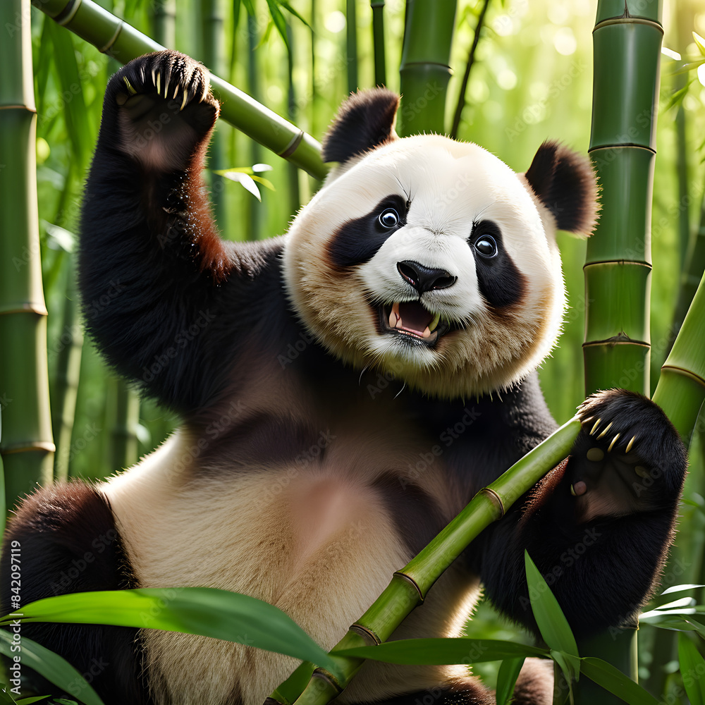 Fototapeta premium giant panda eating bamboo