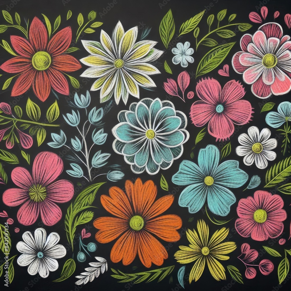 Wrapped in Colorful Creativity: Chalk Drawings of Various Blooms Wrapped in Colorful Creativity: Chalk Drawings of Various Blooms