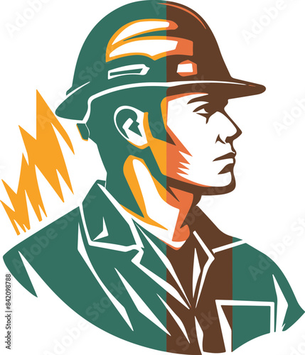 Illustration of Construction Worker in Profile - Industrial Strength and Dedication