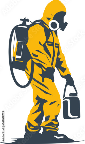 Vector Illustration of Hazmat Worker in Safety Gear with Copy Space