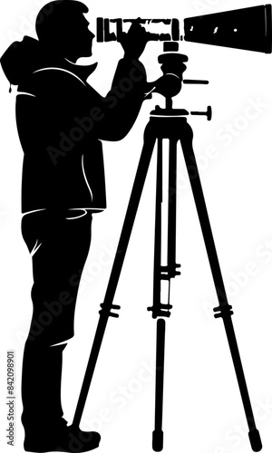 Silhouette of Man with Telescope: Exploration and Curiosity