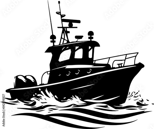 Silhouette Fishing Boat in Motion on Waves - Adventure and Exploration