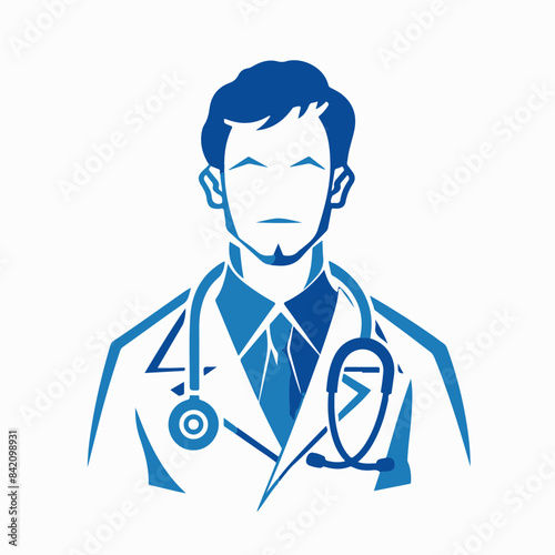 Blue Silhouette of Doctor with Stethoscope - Medical Profession Symbol