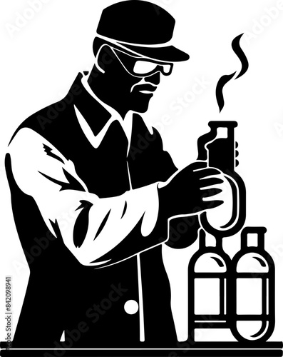 Stylized Chemist Working with Laboratory Equipment - Science and Innovation