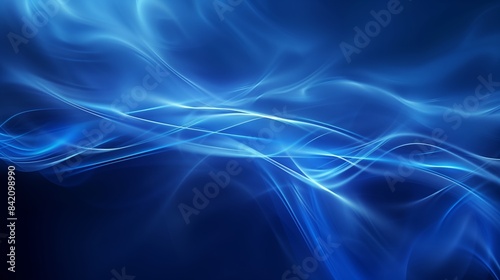 Abstract blue background with blurred wavy lines and glowing elements.