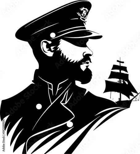 Silhouette of Sea Captain and Ship Symbolizing Leadership and Exploration
