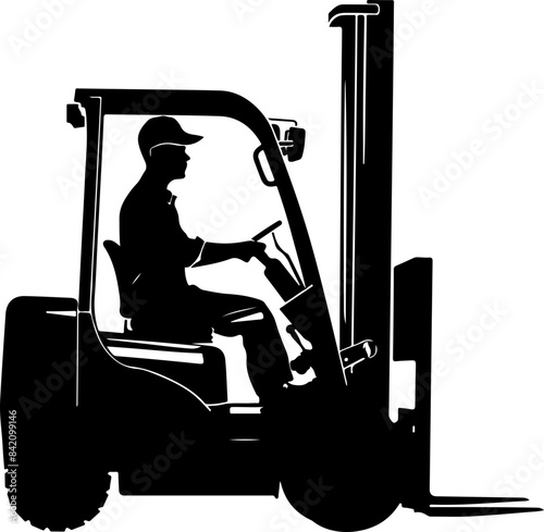 Silhouette of Worker Operating Forklift: Industrial Labor in Action