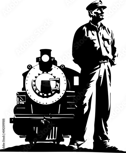 Vintage Train Engineer Illustration - Heritage and Industrial Legacy