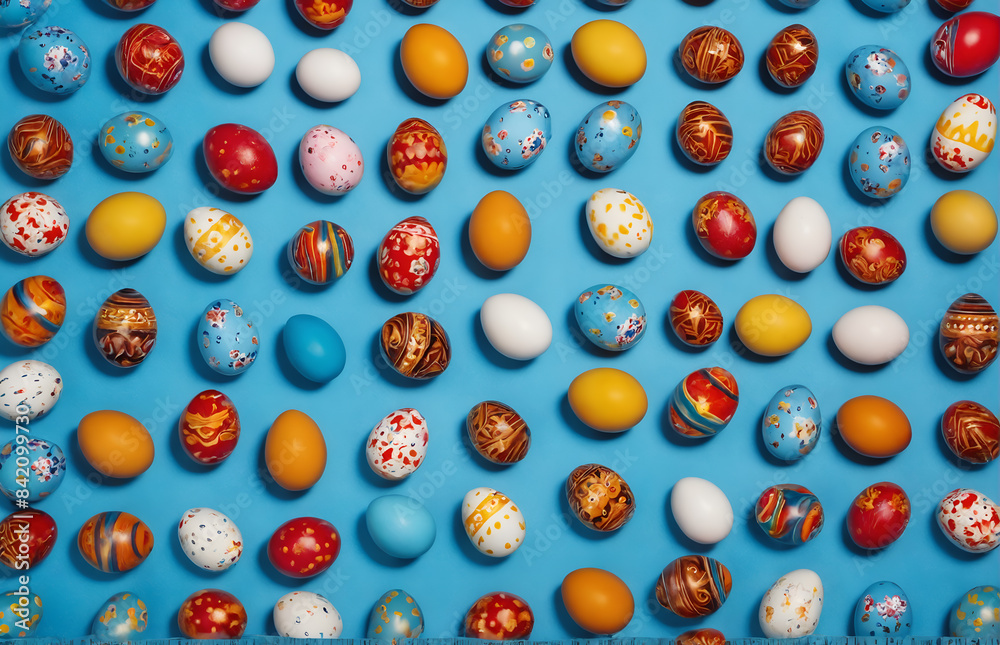 Decorated easter eggs on blue background Decorated easter eggs on blue background