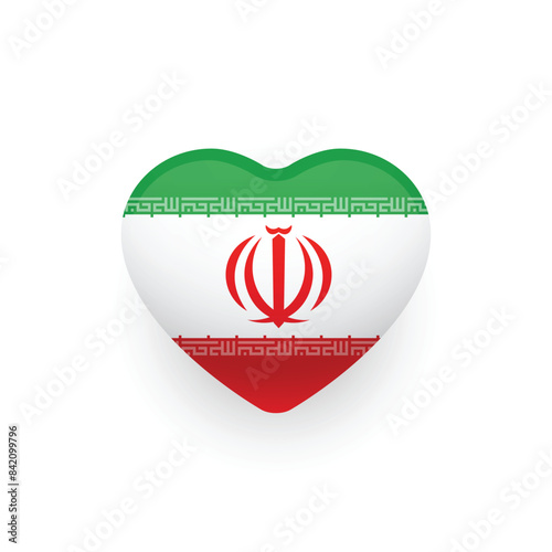 Iranian flag in a shape of heart glossy button. National pride symbol of Iran. User interface design. Vector Illustration.