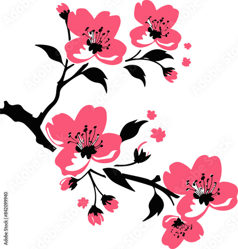 Stylized Cherry Blossom Branch - Symbol of Beauty and Renewal