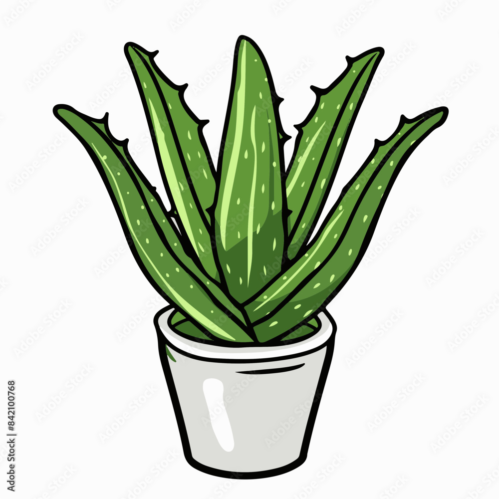 Cartoon Aloe Vera Plant in White Pot Symbolizing Healing Cartoon Aloe Vera Plant in White Pot Symbolizing Healing